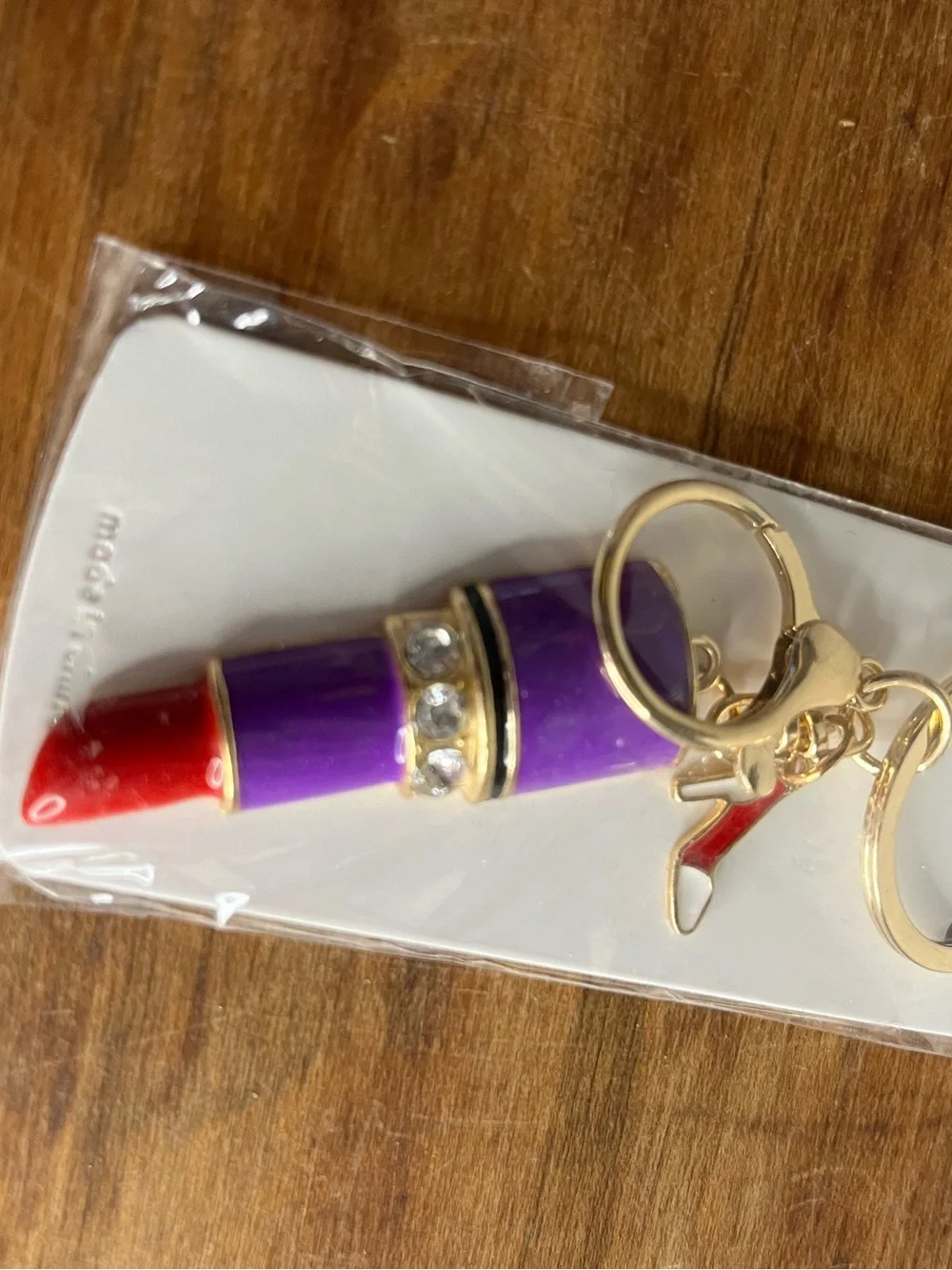 Mint Gold-Tone Lipstick Shoe Bag Charm Keyring  Keychain Purple & Red